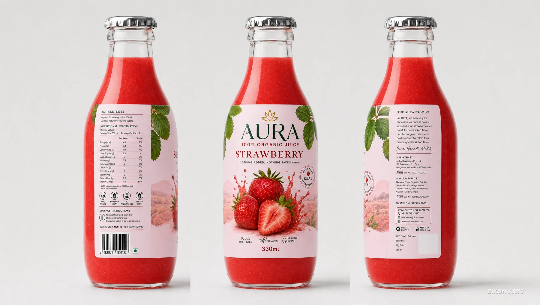 AURA Strawberry — three bottles, one turn apart