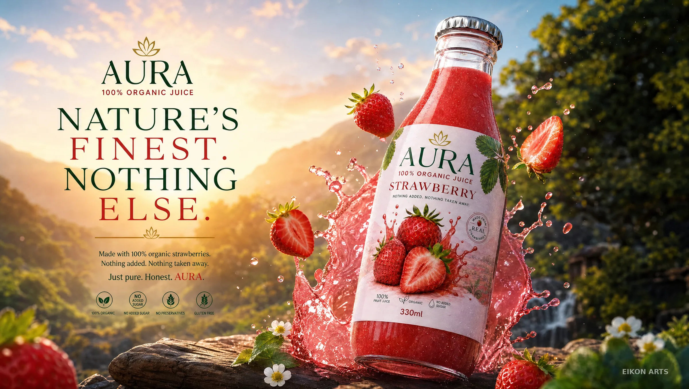 AURA Strawberry label — wordmark, variety and seal, push-in